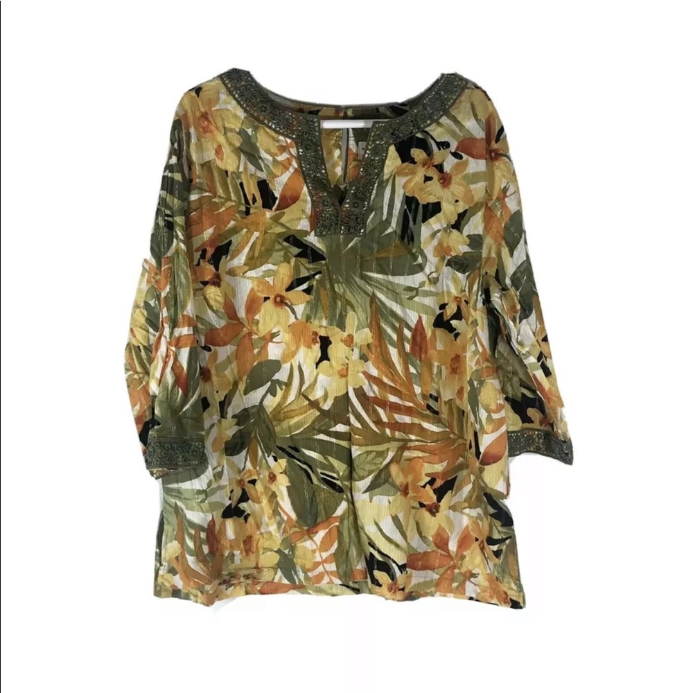Alfred Dunner floral daffodil tunic blouse 16W